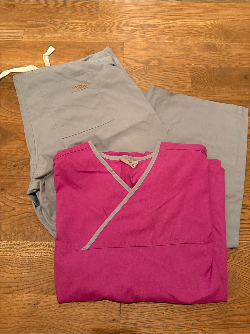Urbane  Women’s Scrub Set - Magenta Top & Light Gray Pants